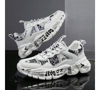 Shein Zapatillas deportivas retro de suela gruesa con estampado de graffiti en blanco y negro, estilo academia adecuadas para uso diario, al aire libre y de