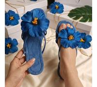 Shein Zapatillas planas con diseño de flor estilo francés para mujer, nuevas sandalias de moda de verano adecuadas para citas, compras, fiestas, vacaciones