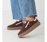 Shein Zapatillas Re-Issue deportivas bajas de plataforma de ante para mujer, estilo urbano informal. - Marrón oscuro/Rosa suave informal