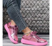 Shein Zapatos casuales de suela baja con lentejuelas rosas, versátiles, elegantes y llamativos, perfectos para la temporada navideña e ideales como regalo p