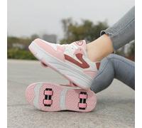 Shein Zapatos con ruedas multifunción para patinaje de rodillos para niñas y estudiantes, que se pueden caminar y rodar, zapatos de patinaje con cordones pa