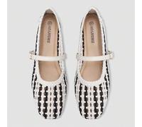 Shein Zapatos de ballet tipo Mary Jane de alta gama, hechos a mano y tejidos para mujeres de ADAMUMU, con hebilla metálica, textura tejida transpirable, cóm