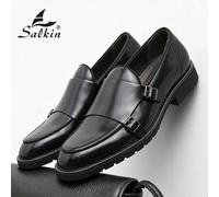 Shein Zapatos de cuero con correa de monje de diseñador vintage para hombre con doble hebilla y punta puntiaguda, lujo asequible para la vida moderna, mocas