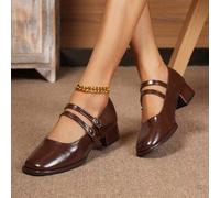 Shein Zapatos de mujer con doble hebilla, de tacón grueso estilo Mary Jane, versátiles y sencillos. Tacones altos rojos, bailarinas de color violeta sólido