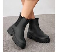 Shein Zapatos de mujer de moda, con puntera redonda, tacón grueso, botas de lluvia negras versátiles, zapatos de vacaciones de verano, elegantes básicos, ca