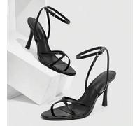 Shein Zapatos de mujer Nuevos zapatos de mujer de moda simple con tacón alto, esquema de color de tela, tacón cuadrado delgado, correa de tobillo, punta red