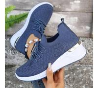 Shein Zapatos de mujer para otoño/invierno 2024 primavera nuevos con cuña y suela gruesa, con rhinestones, zapatillas casuales de gran tamaño, transpirables