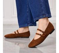 Shein Zapatos de mujer para primavera y verano, estilo francés y delicado con doble hebilla, punta redonda, suela plana y de ante, para citas y tardes de té