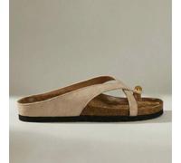 Shein Zapatos de mujer para primavera y verano, sandalias casuales con tiras cruzadas, hebilla decorativa dorada, suela gruesa, para usar en la playa y vaca
