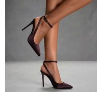 Shein Zapatos de mujer, zapatos de tacón alto para mujer de color marrón con punta fina y tacón de aguja, zapatos sexy para cena y fiesta, zapatos con corre