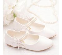 Shein Zapatos de niña con perlas, zapatos planos para vestido de princesa de suela suave, zapatos planos blancos para actuación de piano (nuevo modelo)