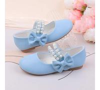 Shein Zapatos de niña de las flores para boda, fiesta, vacaciones, adecuados para niñas pequeñas y grandes, bailarinas con decoración de lazo de perla azul,