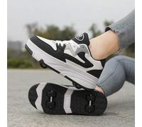 Shein Zapatos de patinaje con ruedas para mujer con diseño de bloques de color y patchwork, 2 en 1 desmontables y retráctiles con 4 ruedas de PU para adoles