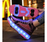 Shein Zapatos de patines con luces LED de moda para niños & adolescentes, patines de estudiante que brillan en la oscuridad con diseño de doble uso para cam
