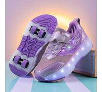 Shein Zapatos de patines con luces LED de moda para niños y adolescentes, zapatos de uso dual para caminar y patinar que brillan en la oscuridad, zapatos de