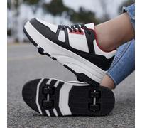 Shein Zapatos de patines con ruedas extraíbles para niños, suelas de PU antideslizantes, resistentes al desgaste y transpirables, diseño con cordones para n