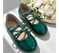 Shein Zapatos de Princesa Mary Jane Verde Oscuro Brillante, Brilla Bajo la Luz, Favorecedor para el Tono de Piel y Elegante; Lazos de Doble Capa con Detalle