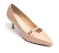 Shein Zapatos de tacón alto con punta puntiaguda, correa decorativa y hebilla dorada para mujer