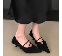 Shein Zapatos de tacón de aguja tipo Mary Jane de ante retro francés de primavera 2025, zapatos de vestir de tacón de gatito para ir al trabajo