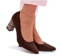 Shein Zapatos de tacón elegante y cómodo para mujer con tacón alto decorativo y punta puntiaguda Sergio Leone PB414 marrón