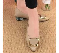 Shein Zapatos de tacón grueso para mujer de última llegada de primavera 2024, punta cuadrada con hebilla cuadrada de gran tamaño, estilo casual simple y con