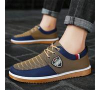 Shein Zapatos de tela de moda casual y versátil para hombres, con cordones, de corte bajo para uso en exteriores y todo tipo de clima, zapatillas deportivas