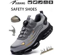 Shein Zapatos de trabajo industrial para hombre con botón giratorio, cómodos, con punta de acero, botas de trabajo ligeras y transpirables