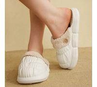 Shein Zapatos de vacaciones suaves y cómodos para mujeres en casa con felpa blanca cálida, de moda y en oferta de verano