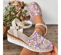 Shein Zapatos de verano 2025 para mujer de suela de PU envuelta, cómoda forro de lino, puntera redonda, aumento de altura, suela antideslizante, cuña de mal