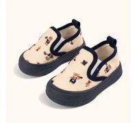 Shein Zapatos deportivos casuales para niñas con diseño de bloques de color beige & azul, estampado de oso, elásticos, versátiles, lindos, cómodos y fáciles
