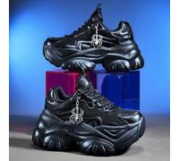 Shein Zapatos deportivos casuales para todo el año de estilo ciberpunk para mujer, color negro, suela de EVA ligera de 7 cm de grosor, zapatillas tipo "dad"