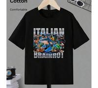 Shein Zapatos deportivos para niños con estampado abstracto de tiburón de IA, patrón "Tralalero Tralala", estampado "ITALIAN BRAINROT", top corto de cuello