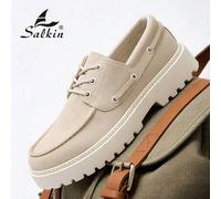 Shein Zapatos Derby de hombre con cordones de cuero de ante suave de diseño minimalista, lujo asequible para la vida moderna, mocasines de moda cómodos con