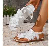 Shein Zapatos elegantes con decoración floral para mujer, diseño lindo de punta abierta, sandalias de estilo de cuento de hadas de verano para vacaciones. T