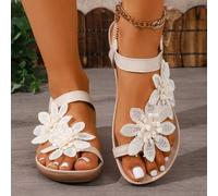 Shein Zapatos elegantes con decoración floral para mujer, diseño lindo de punta abierta, sandalias de estilo cuento de hadas de verano para vacaciones. Tall