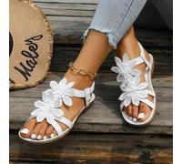 Shein Zapatos elegantes con decoración floral para mujer, diseño lindo de punta abierta, sandalias de estilo cuento de hadas de verano para vacaciones. Tall