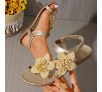 Shein Zapatos elegantes con decoración floral para mujer, diseño lindo de punta abierta, sandalias de estilo de cuento de hadas de verano para vacaciones. T