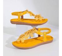 Shein Zapatos elegantes con decoración floral para mujer, diseño lindo de punta abierta, sandalias de estilo de cuento de hadas de verano para vacaciones. T