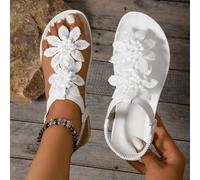 Shein Zapatos elegantes con decoración floral para mujer, diseño lindo de punta abierta, sandalias de estilo de cuento de hadas de verano para vacaciones. T