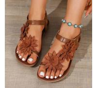 Shein Zapatos elegantes con decoración floral para mujer, diseño lindo de punta abierta, sandalias de estilo de cuento de hadas de verano para vacaciones. T