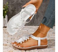 Shein Zapatos elegantes con decoración floral para mujer, diseño lindo de punta abierta, sandalias de estilo de cuento de hadas de verano para vacaciones. T