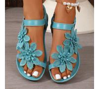 Shein Zapatos elegantes con decoración floral para mujer, diseño lindo de punta abierta, sandalias de estilo cuento de hadas de verano para vacaciones. Tall