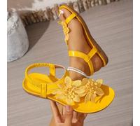 Shein Zapatos elegantes decorados con flores para mujer, diseño lindo de punta abierta, sandalias de estilo cuento de hadas de verano para vacaciones. Talla