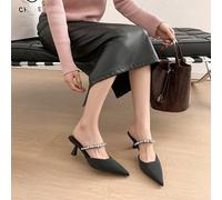 Shein Zapatos Mueller de estilo francés con pequeño perfume, primavera y verano, nuevos Baotou, zapatillas de tacón bajo y media pantuflas exteriores con di