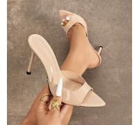 Shein Zapatos mule de tacón alto con espejo para mujer con diseño que ciñe la cintura, estilo clásico para primavera/verano, vida nocturna, fiesta, banquete