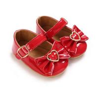 Shein Zapatos planos de moda lindos para niñas bebé de primavera/otoño con decoración de moño, suela de goma antideslizante, zapatos para primeros pasos de