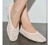 Shein Zapatos planos de mujer ADAMUMU de cuero beige nuevo, tejidos a mano, con diseño de textura hueca, lujo retro, versátiles y cómodos para ir y venir