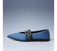 Shein Zapatos planos de punta puntiaguda para mujer, diseño de correa con botón de remache, zapatos de moda con estilo de motocicleta Y2K, adecuados para pr