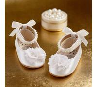 Shein Zapatos planos Mary Jane para niñas bebés con lazo, suela blanda antideslizante, zapatos para recién nacidos, bebés y primeros pasos, zapatos de princ