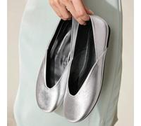 Shein Zapatos planos para mujer, de material PU con escote bajo, bailarinas de punta redonda plateadas tipo Mary Jane, planos elegantes para mujer, ligeros,
